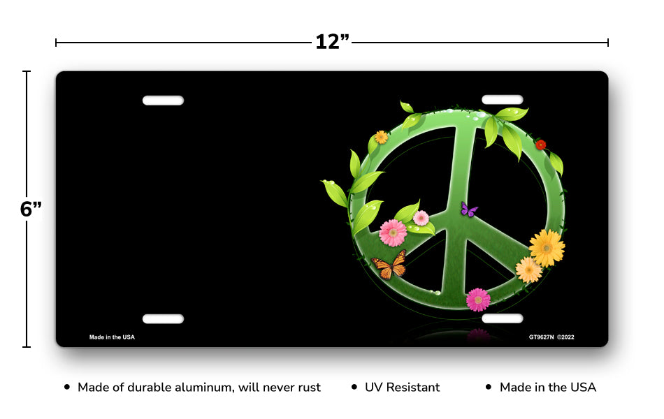 Growing Peace on Black Offset License Plate