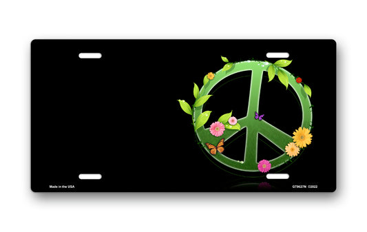 Growing Peace on Black Offset License Plate