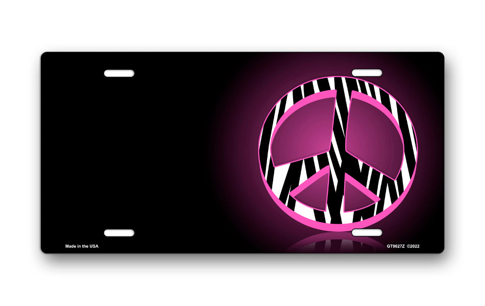 Zebra Peace on Black Offset License Plate