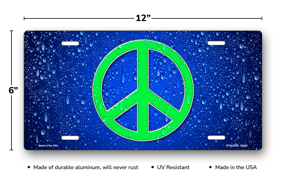 Green Peace Symbol on Blue with Water Drops License Plate