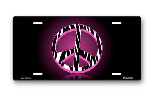 Zebra Peace on Black License Plate