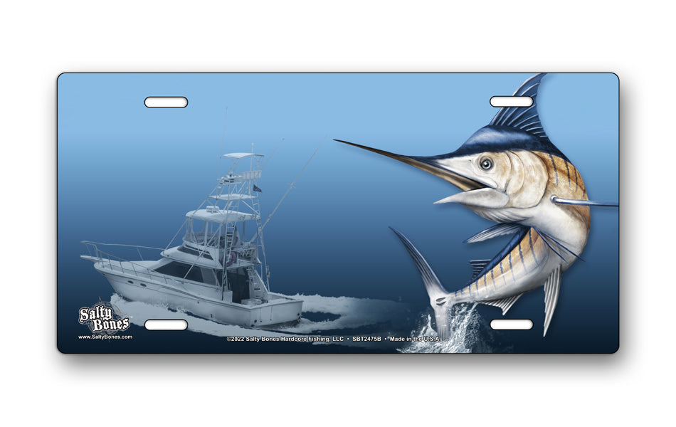 Salty Bones Marlin Fishing License Plate at MechanicSurplus.com