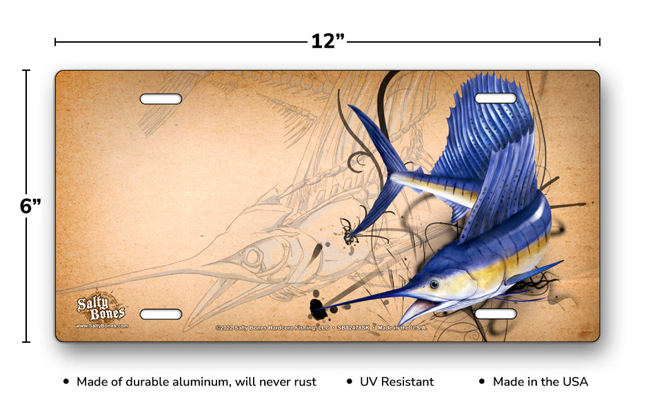 Salty Bones Sailfish Sketch License Plate