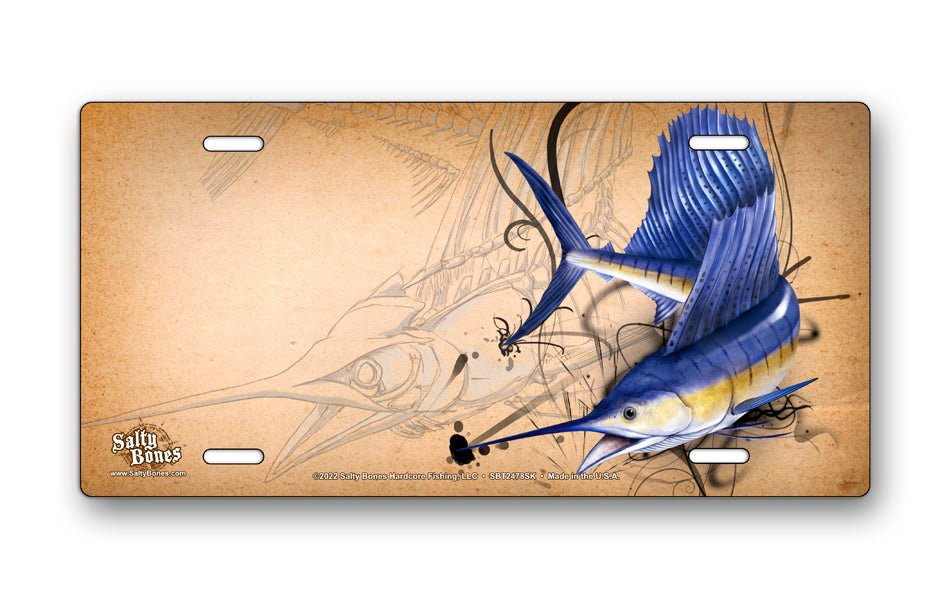 Salty Bones Sailfish Sketch License Plate