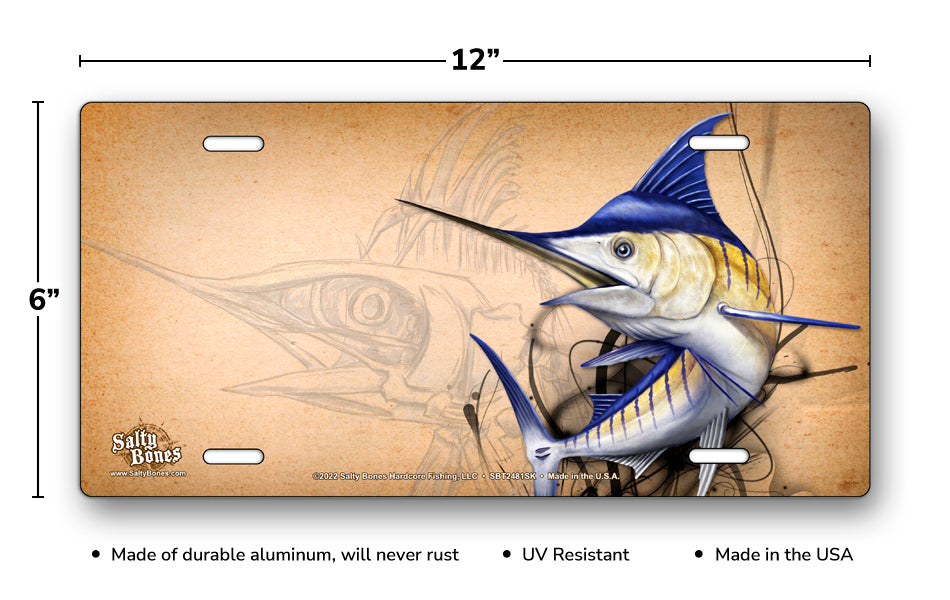 Salty Bones Marlin Sketch License Plate