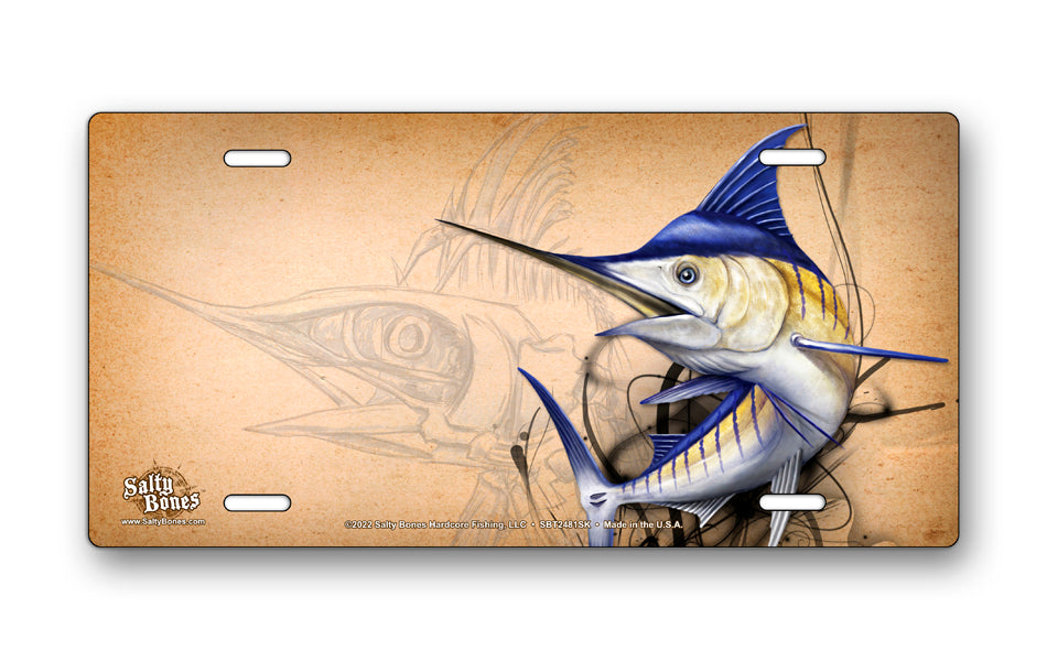 Salty Bones Marlin Sketch License Plate