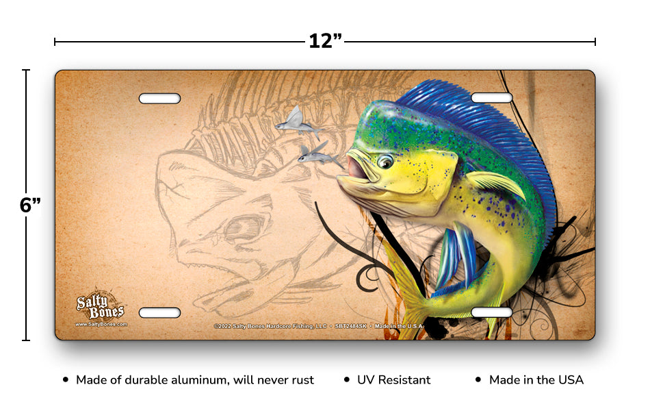 Salty Bones Mahi Sketch License Plate