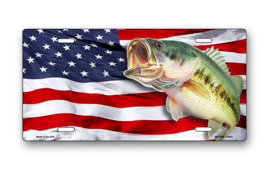 Salty Bones Large Mouth Bass on American Flag License Plate