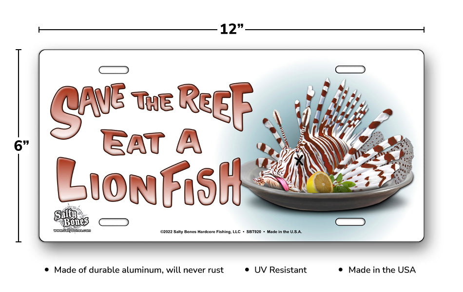 Salty Bones Eat A Lionfish License Plate