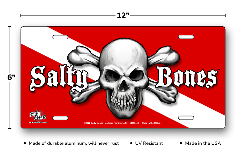 Salty Bones Skull & Crossed Bones Diving License Plate