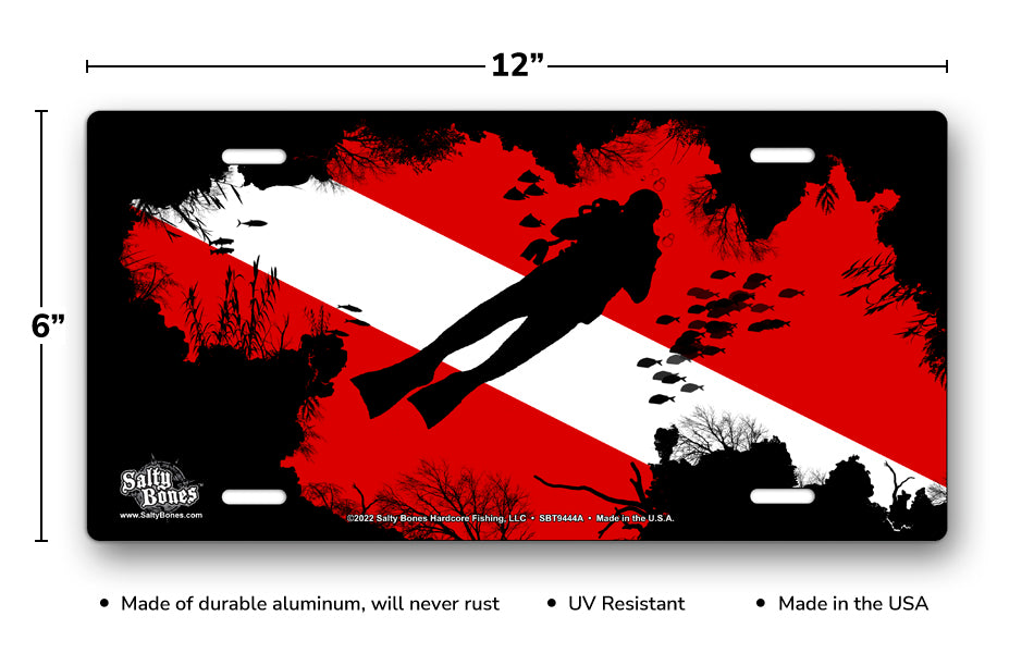 Salty Bones Diver Silhouette on Dive Flag License Plate