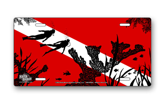 Salty Bones Diver Silhouettes on Dive Flag License Plate