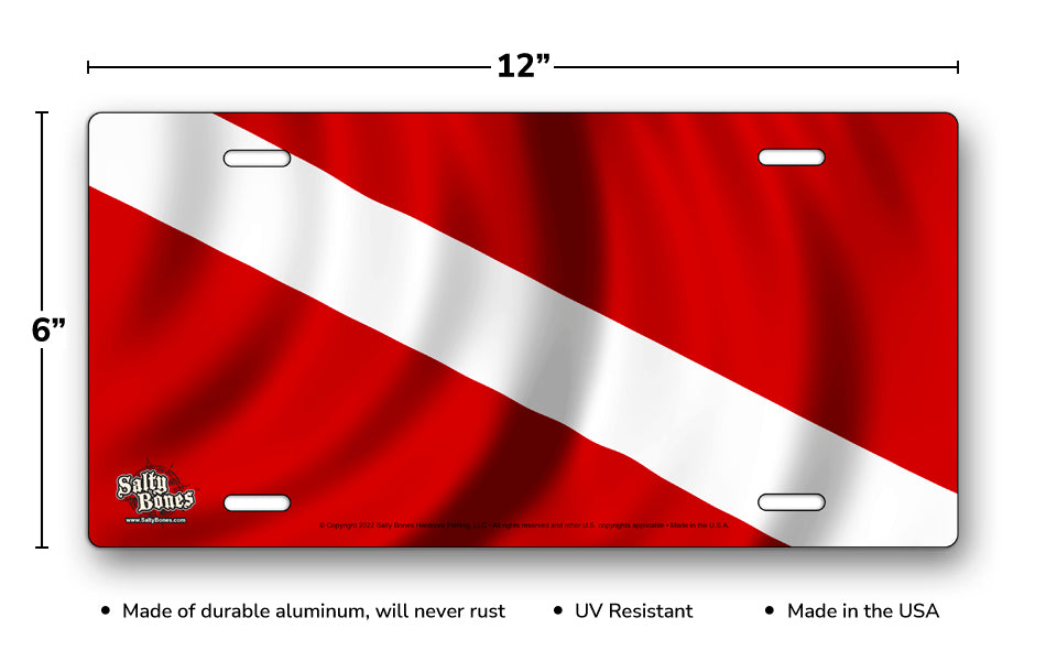 Salty Bones Wavy Dive Flag License Plate