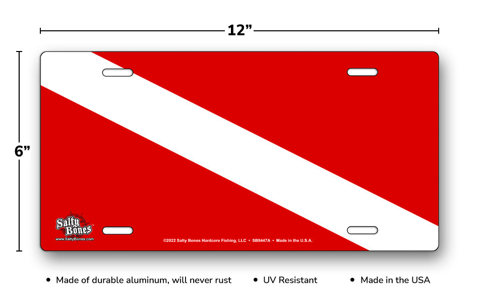 Salty Bones Dive Flag License Plate