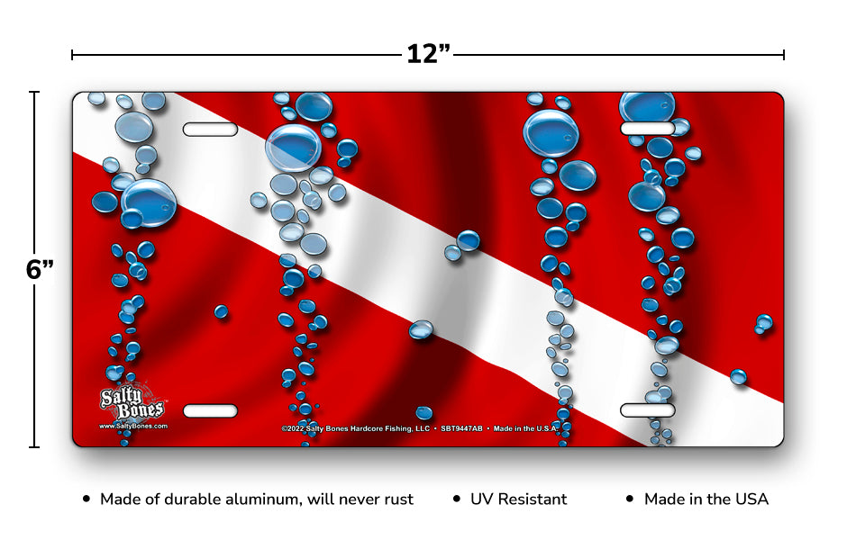 Salty Bones Dive Flag with Air Bubbles License Plate