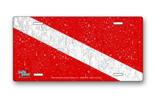 Salty Bones Dive Flag with Water Drops License Plate