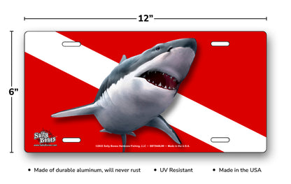 Salty Bones Jaws Great White on Dive Flag License Plate