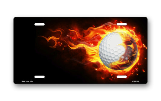 Golf Ball Fireball on Black Offset License Plate