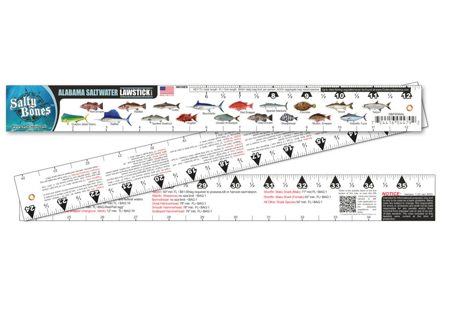 Salty Bones Alabama Saltwater Lawstick - 36" Folding Fishing Ruler