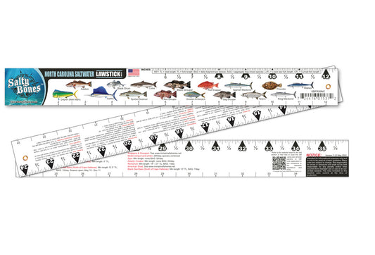 Salty Bones North Carolina Saltwater Lawstick - 36" Folding Fishing Ruler - Newest Version