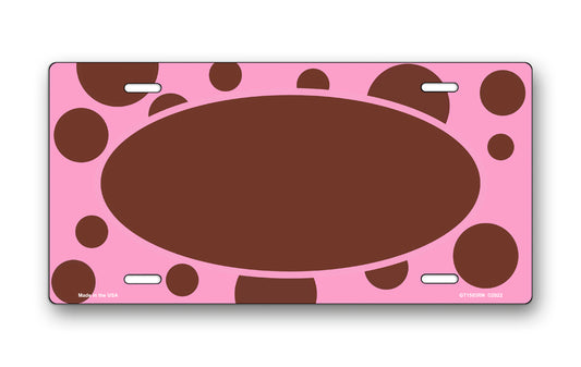 Burgundy Polka Dots on Pink with Burgundy Oval License Plate