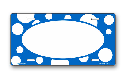 White Polka Dots on Blue with White Oval License Plate