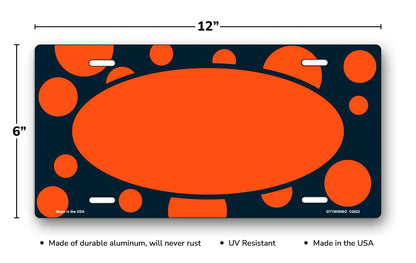 Orange Polka Dots on Navy Blue with Orange Oval License Plate