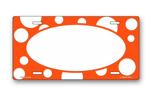 White Polka Dots on Orange with White Oval License Plate