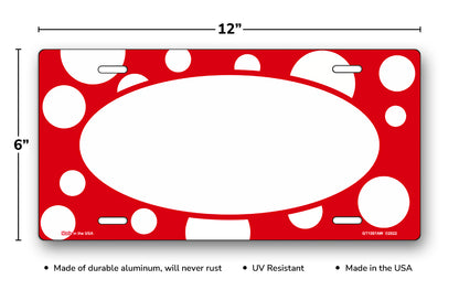 White Polka Dots on Red with White Oval License Plate