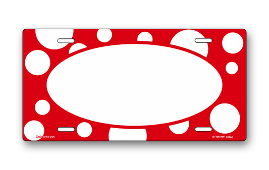 White Polka Dots on Red with White Oval License Plate