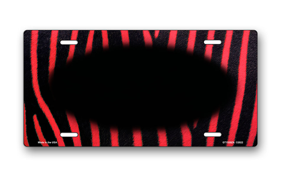 Red and Black Zebra Fur with Black Oval License Plate