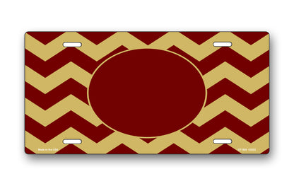 Maroon Oval and Chevron on Gold License Plate