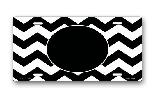 Black Oval and Chevron on White License Plate