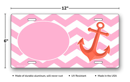 Pink Oval and Chevron on White with Anchor License Plate