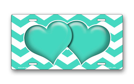 Teal Hearts and Chevron License Plate