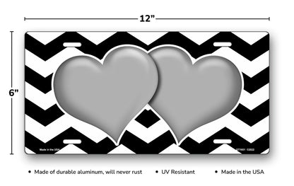 Gray Hearts on Black Chevron License Plate