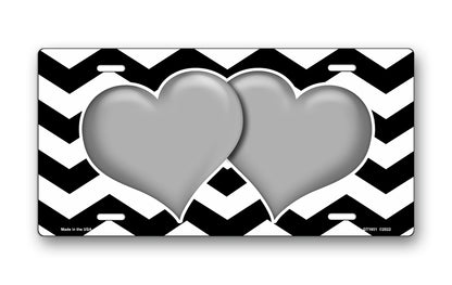 Gray Hearts on Black Chevron License Plate