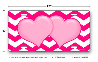 Pink Hearts on Pink Chevron License Plate