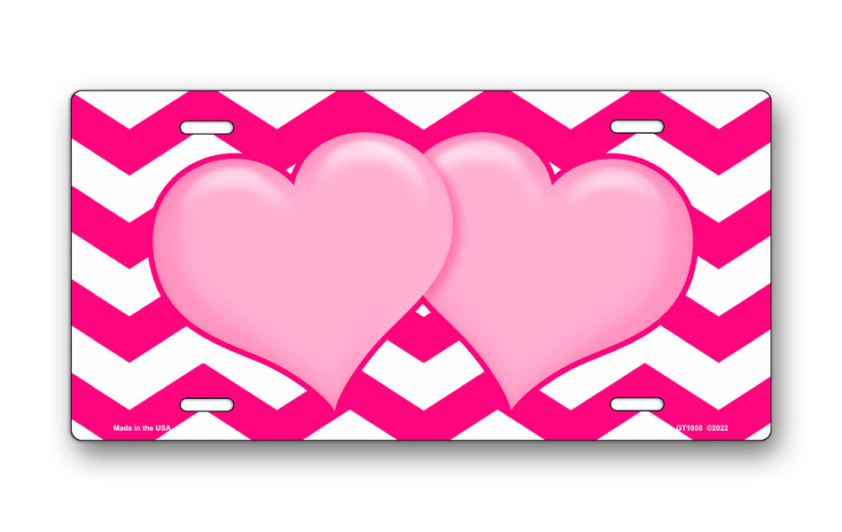 Pink Hearts on Pink Chevron License Plate