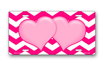 Pink Hearts on Pink Chevron License Plate