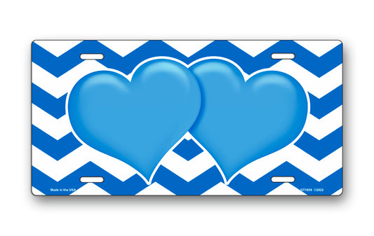 Blue Hearts on Blue Chevron License Plate