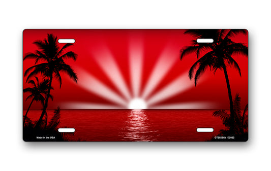 Red Palm Sunrise Scenic License Plate