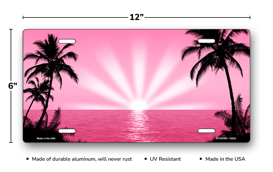 Pink Palm Sunrise Scenic License Plate