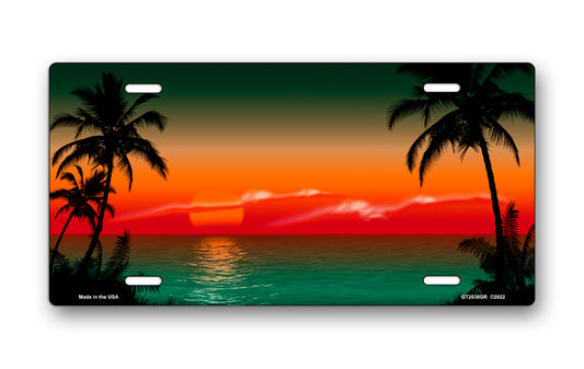 Green and Red Palm Sunset Scenic License Plate