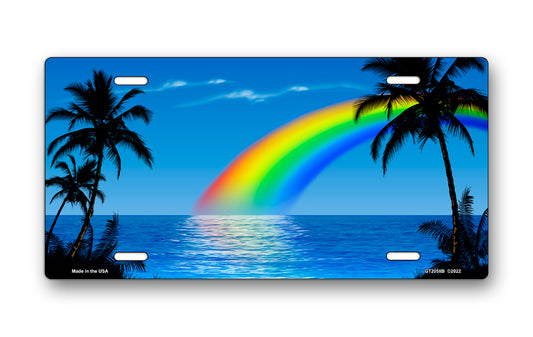Blue Rainbow Palms Beach Scenic License Plate