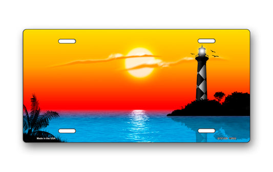 Yellow and Orange Lighthouse License Plate