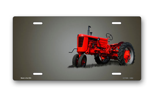 Red Tractor on Gray Offset License Plate