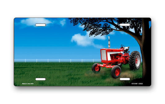 Red Tractor Offset License Plate