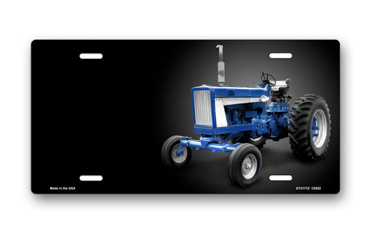 Blue Tractor on Black Offset License Plate