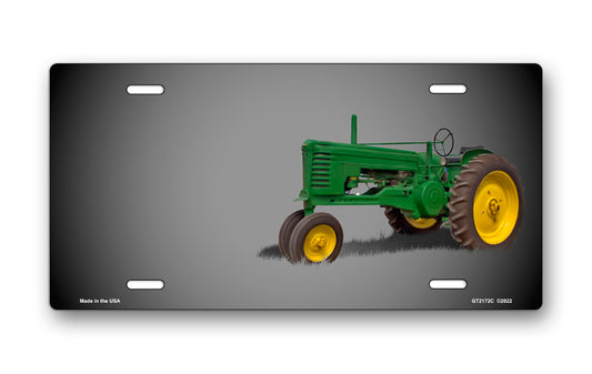 Green Tractor on Gray Offset License Plate